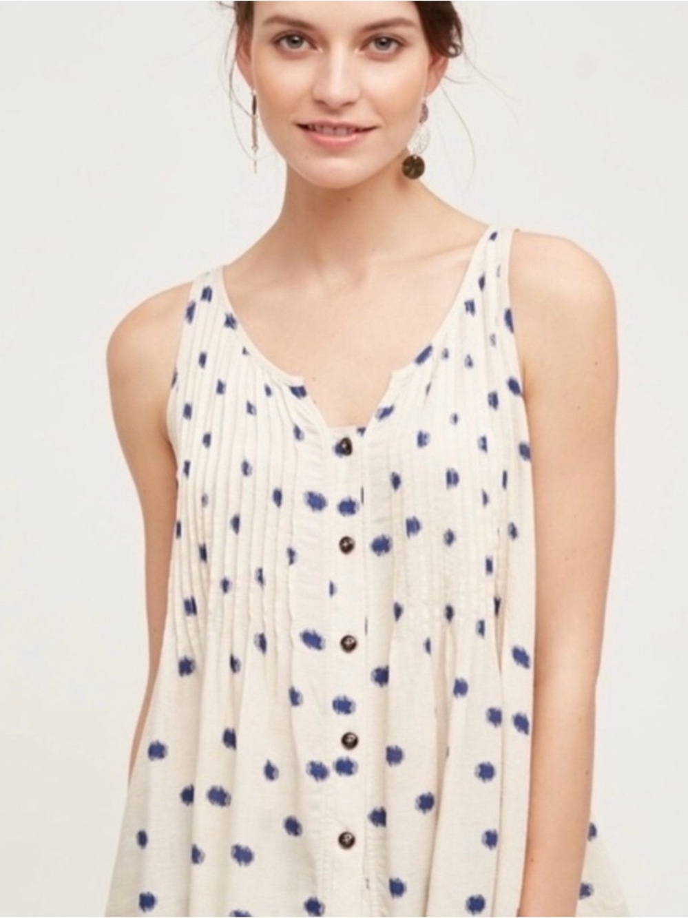 Anthropologie Maeve Soana Swing Pleated Ivory Blue Polka Dot Tank
Top. Size 0